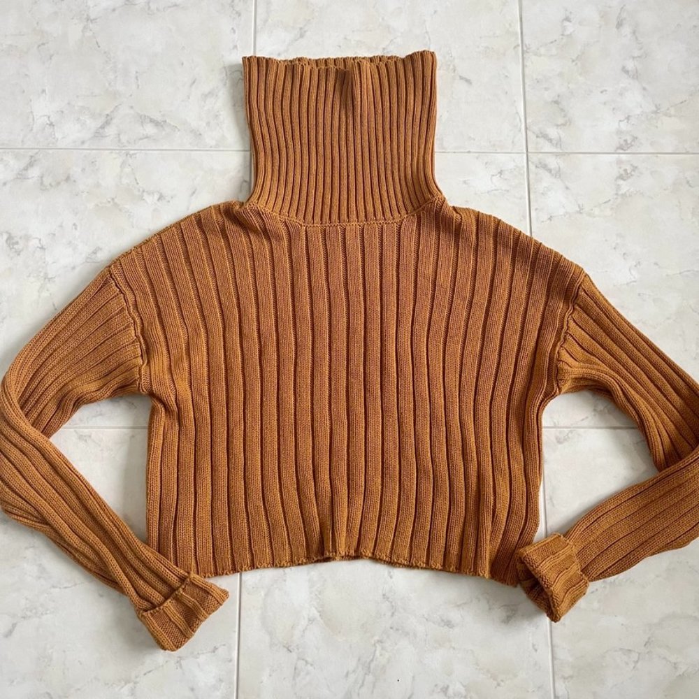 NEW Forever 21 Rib Knit Turtleneck Burnt Orange Cropped Sweater Women Medium (M)